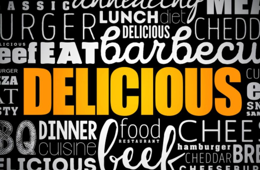 word cloud with delicious in bold yellow, featuring food words and top restaurants iligan.