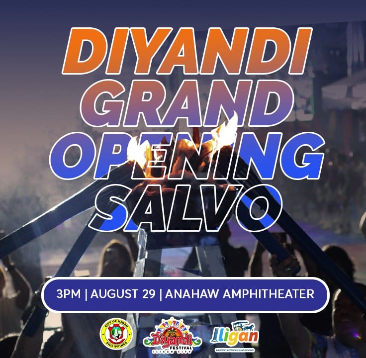 text reads diyandi grand opening salvo. torch lighting event marks key events of iligan fiesta 2025.