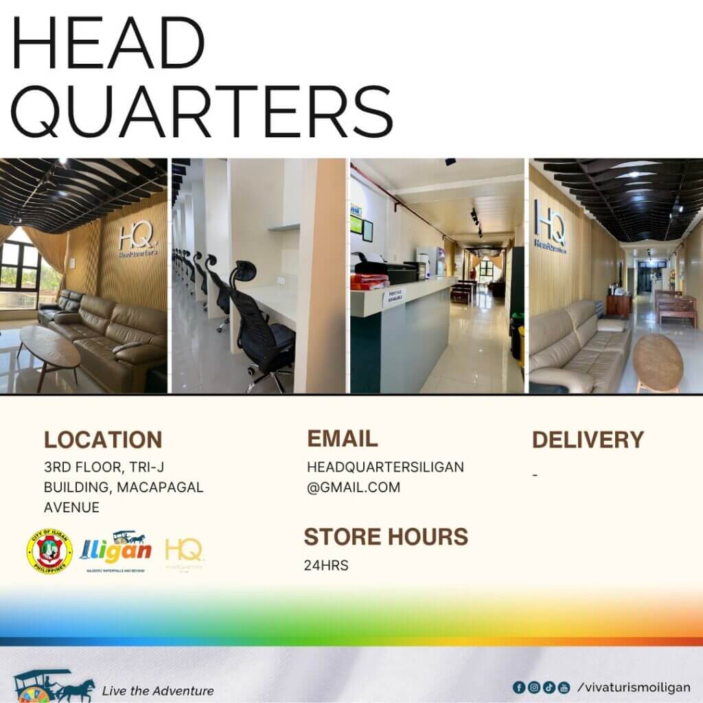 four images showcase hq iligan&rsquo;s modern office with co working spaces, workstations, and lounge in iligan city.