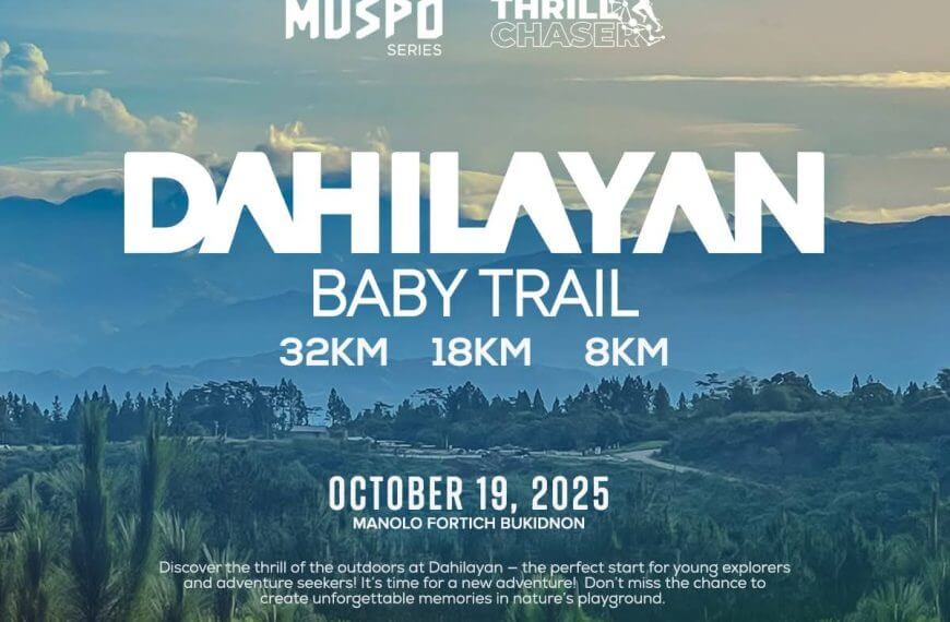 dahilayan baby trail event poster with bukidnon mountain landscape, event details, and sponsor logos.
