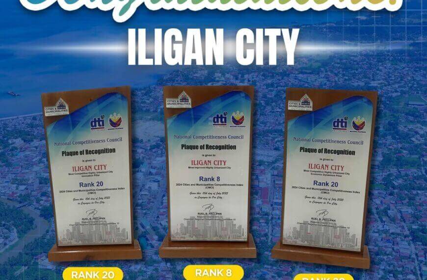 three award plaques for iligan city are displayed, celebrating top rankings in competitiveness categories.