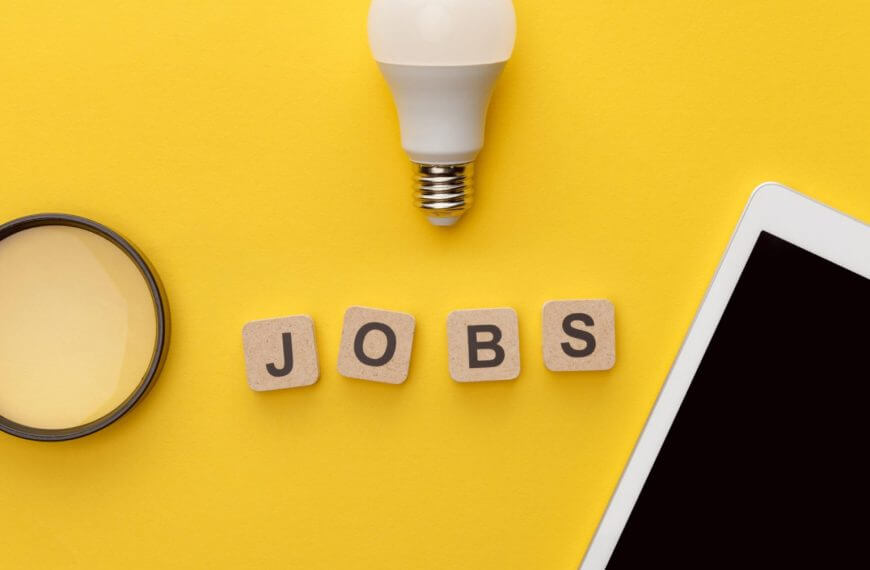 magnifying glass, light bulb, and tablet highlight “jobs”—perfect for iligan's fiesta job fair or trabaho de san miguel.