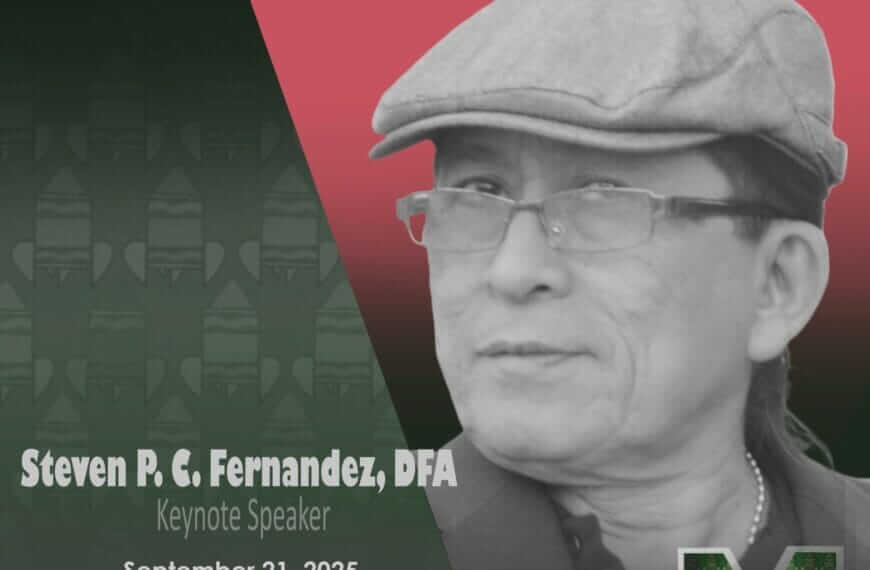 portrait of a man in a cap with event text: mindanao art 2025, steven p. c. fernandez, keynote speaker.