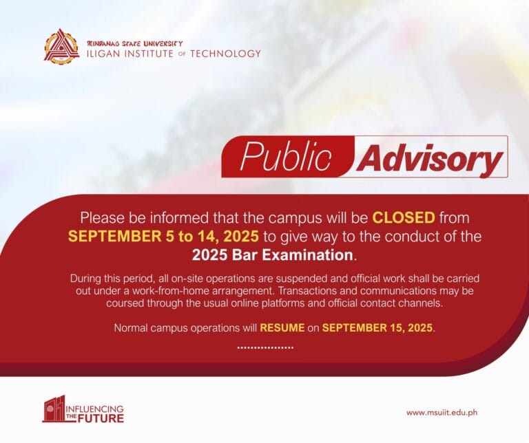 notice: msu iit campus temporary closure sept 5–14, 2025, for bar exams; resumes sept 15.