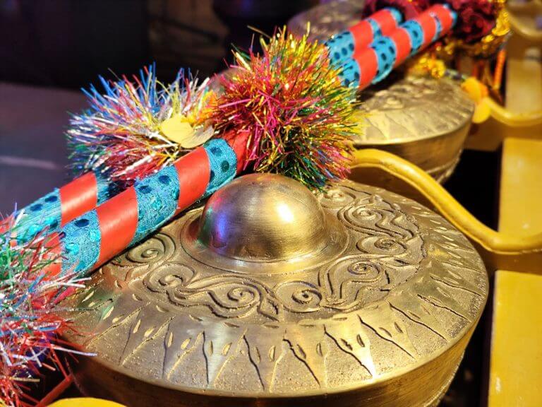 close up of ornate bronze gongs, a unique iligan arts craft and a perfect choice for memorable souvenirs.