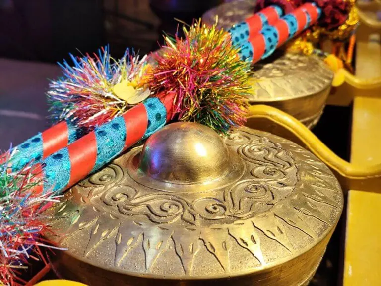 close up of ornate bronze gongs, a unique iligan arts craft and a perfect choice for memorable souvenirs.