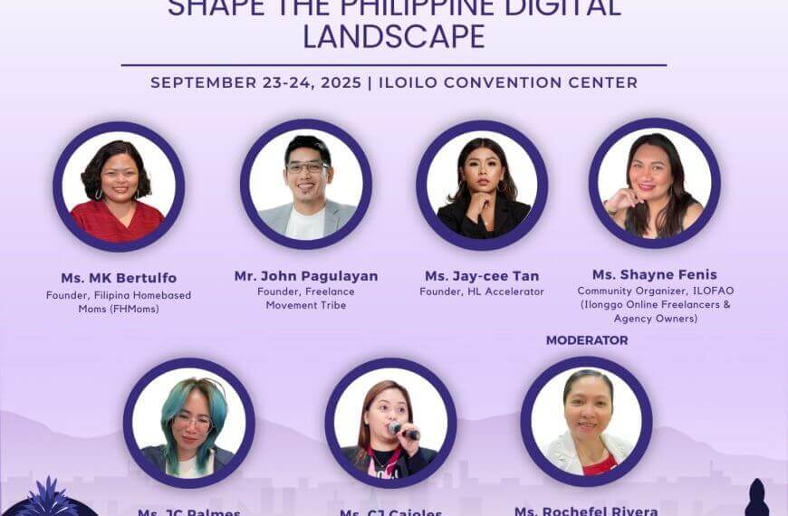pofcon 2025 poster featuring top freelancers' photos and digital age event details in iloilo.