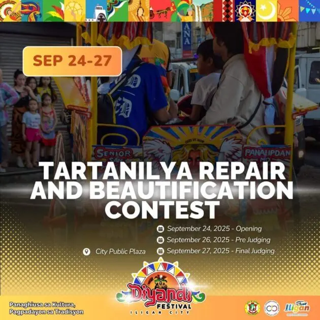 a group rides in a colorful tartanilya promoting a tartanilya repair and beautification contest event.