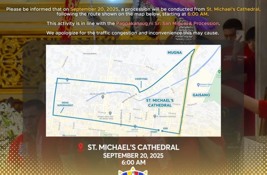 traffic advisory: colorful map for the pagpakanaug procession on sept 20, 2025 in iligan city from st. michael’s cathedral.