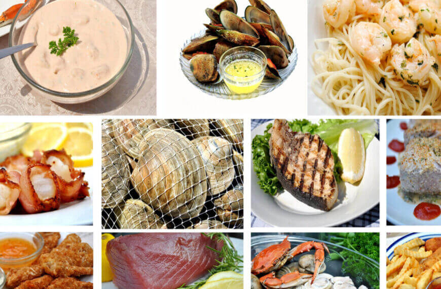 a collage of seafood dishes, inspired by iligan city—home to majestic waterfalls and fresh coastal flavors.