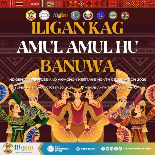 six dancers in colorful costumes pose together under bold event text and official logos on a festive poster.