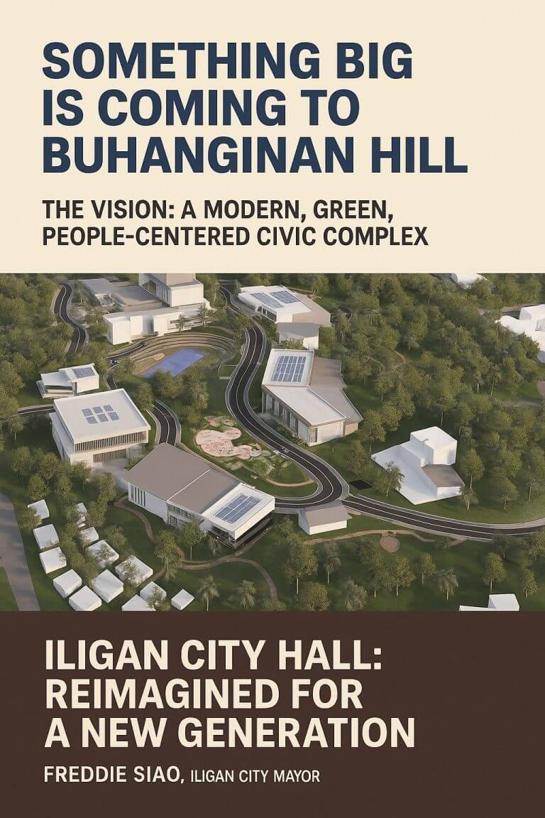 aerial illustration of iligan city hall’s people centered vision as a modern, smart civic hub for the community.