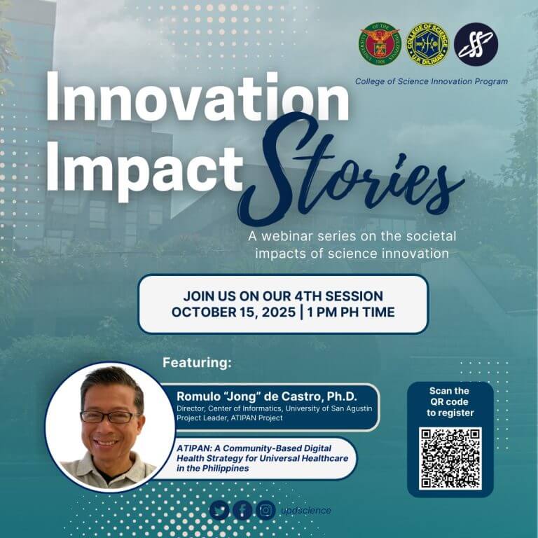 innovation impact stories webinar poster features digital health, session details, qr code, and social media links.