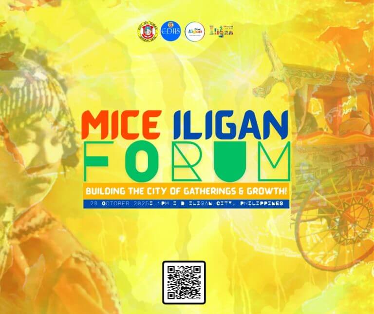 colorful mice iligan forum poster showcasing innovation, event details, city growth, and a central qr code.