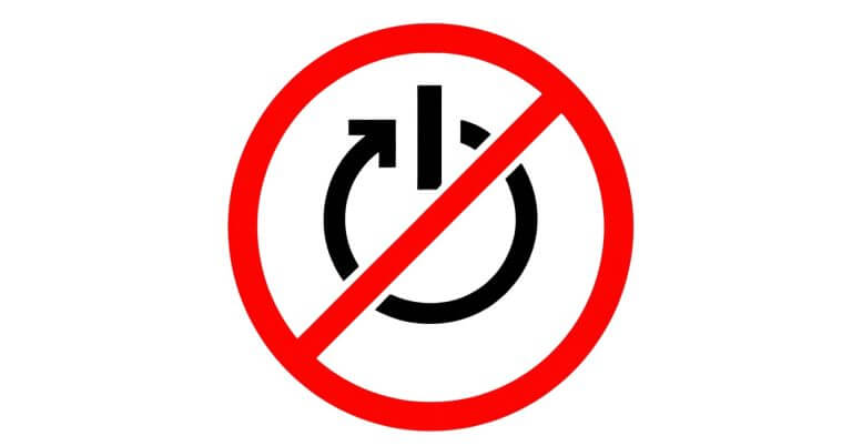 a red prohibition sign over a black power button, symbolizing october scheduled power interruptions.