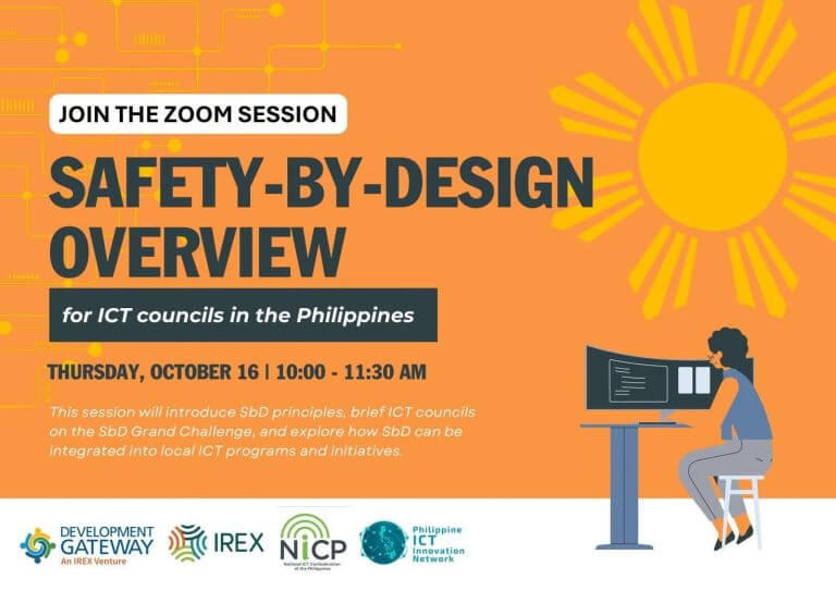 a poster inviting ict councils in the philippines to a secure digital zoom session on safety by design, with date and details.