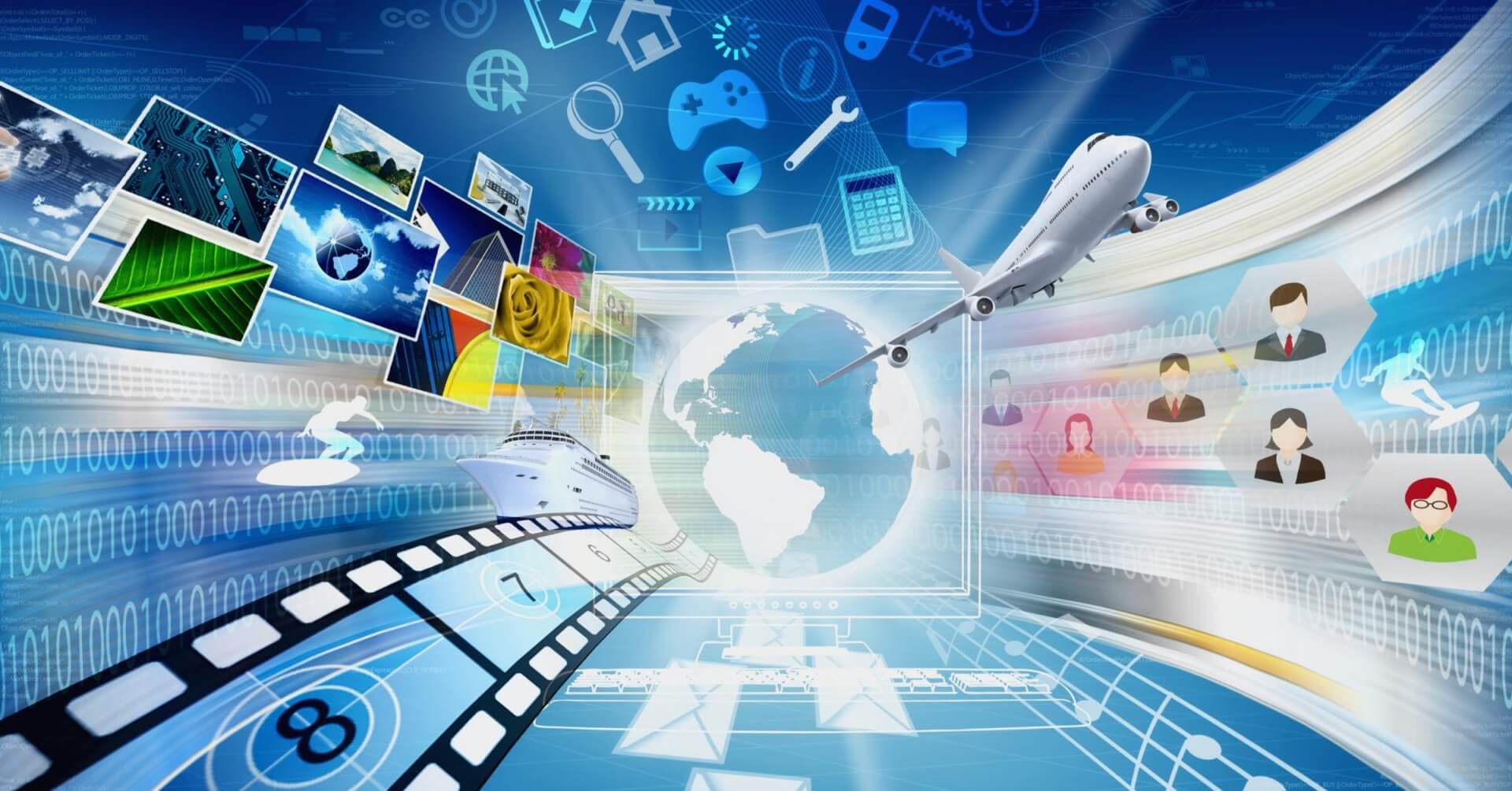 digital montage featuring earth, a plane, ship, and tech icons—highlighting 5g internet iligan connectivity.