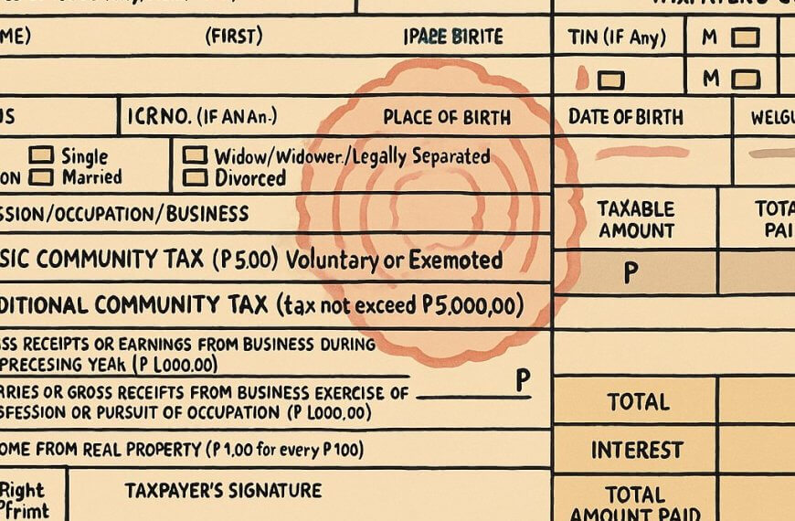 a community tax certificate form for an individual with handwritten and stamped cedula iligan city details.