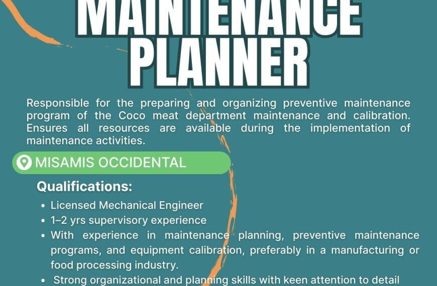 job posting for a maintenance planner at century pacific in misamis occidental—ideal for technical roles. email provided.