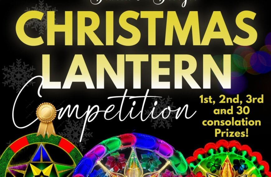 poster for a christmas lantern competition with colorful lanterns, bold text, and festive decorations.