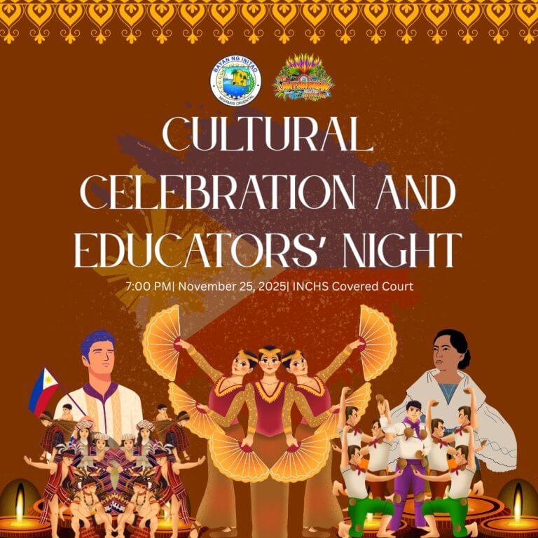 poster for cultural celebration and educators’ night honoring teachers, dancers in filipino attire, and local traditions.
