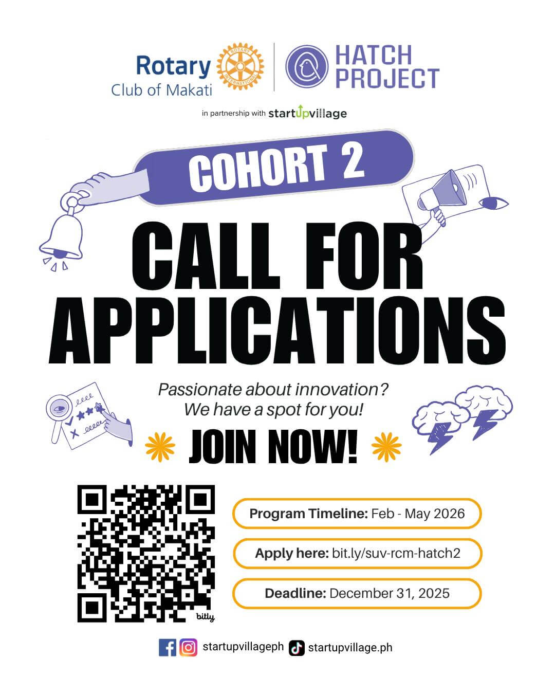 poster for rotary club of makatis hatch project cohort 2, calling for applications; deadline dec 31, 2025.