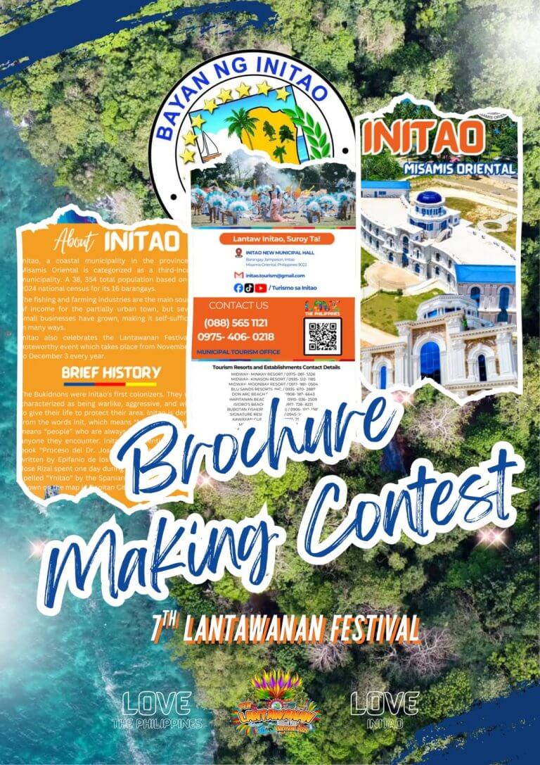 colorful poster for the 7th lantawan festival brochure making contest in initao, misamis oriental.