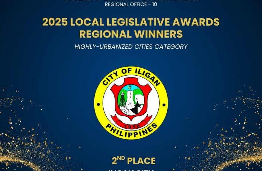 text graphic with government logos announcing iligan city as 2nd place in 2025 local legislative awards.