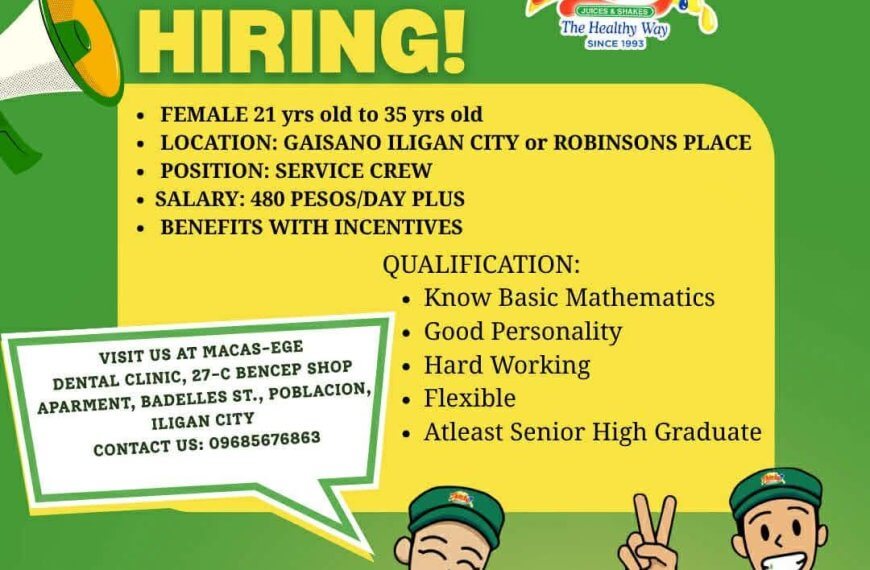 now hiring in iligan city! check thirsty’s job poster for requirements, benefits, and how to apply.