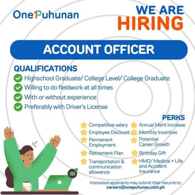 OnePuhunan Hiring Account Officers for Iligan and Bacolod Lanao Branches