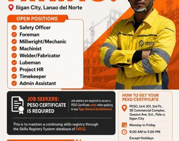 poster features a skilled worker in safety gear, highlighting aboitiz construction jobs in iligan city.