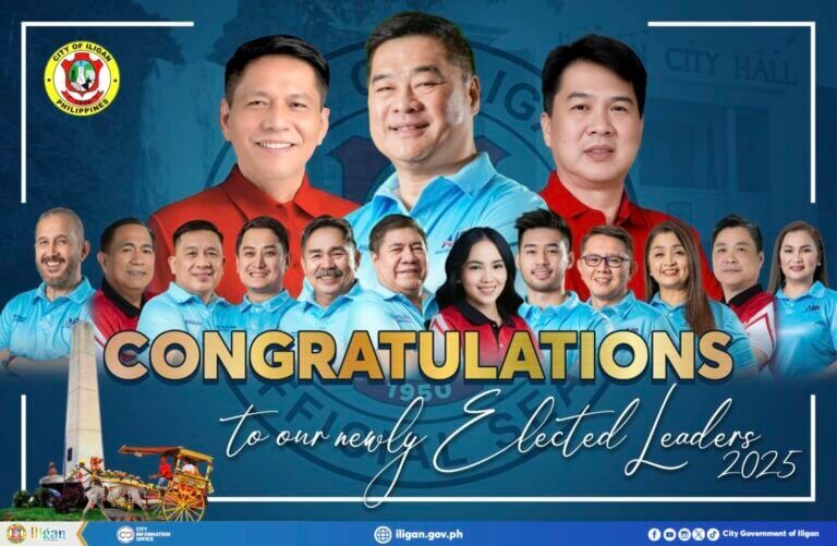a group in blue and red with congratulations to our newly elected iligan city councilors 2026 text.
