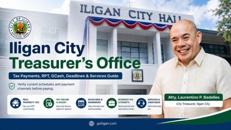 iligan city treasurer’s office banner highlights tax payments via gcash and features the smiling city treasurer.