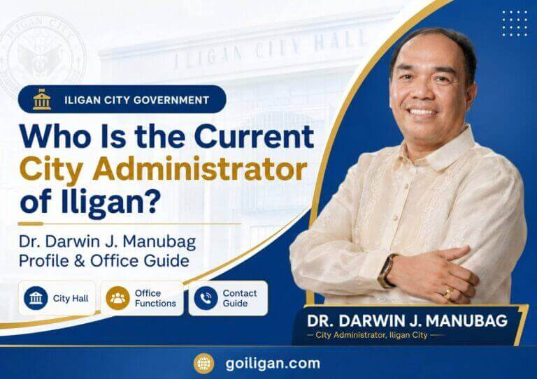 a man in a barong smiles by text naming him as iligan city administrator dr. darwin j. manubag.