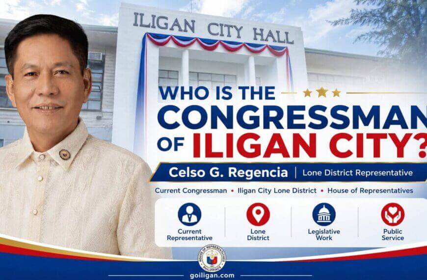 a man stands before iligan city hall, introducing celso g. regencia as iligan city congressman.