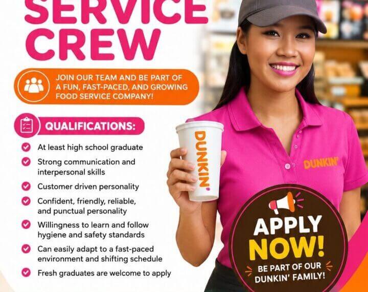 a smiling dunkin employee holds a cup—dunkin' iligan city hiring service crew jobs, apply 2025!.