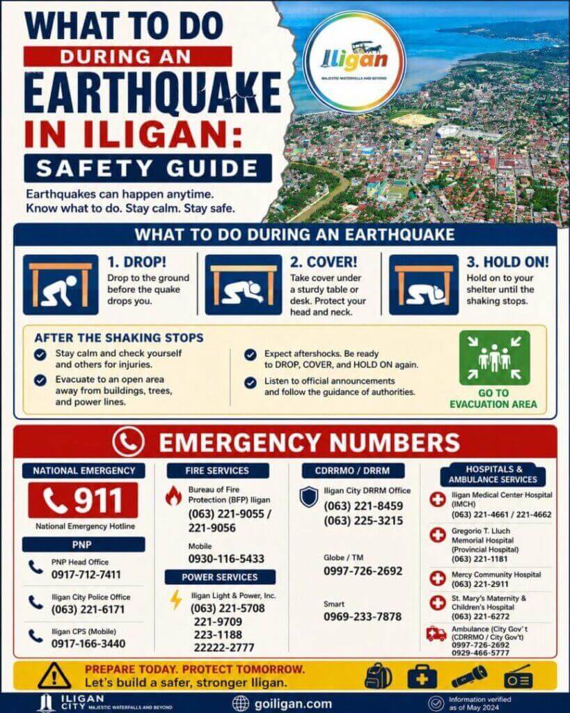 earthquake safety iligan: guide with emergency steps, aftershock tips, and local emergency contact numbers.
