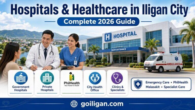 three healthcare professionals stand by a hospital and ambulance; an iligan city guide to healthcare in iligan city.