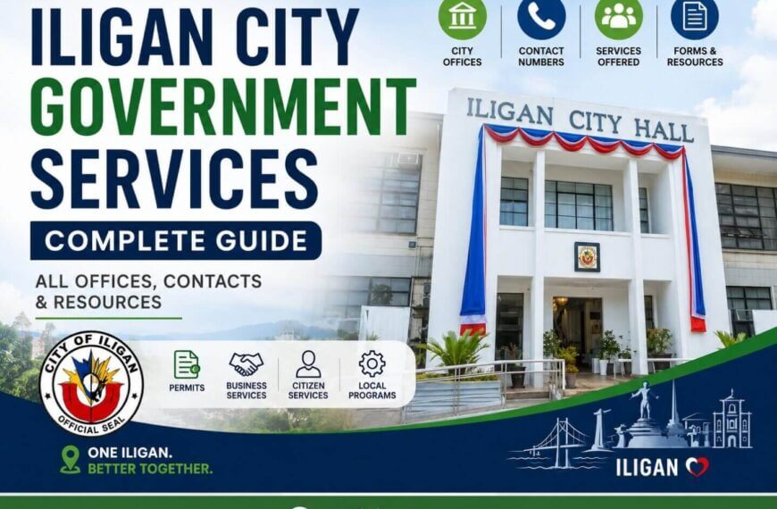 front view of iligan city hall with a guide to iligan city government services and office contacts.