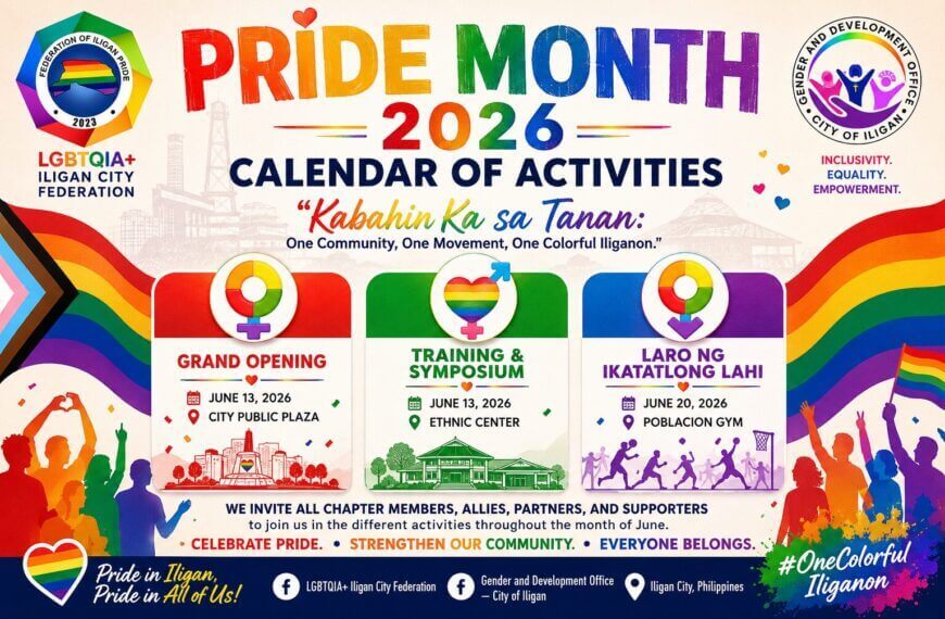 iliganon pride month 2026 event calendar: iligan grand opening, symposium, and sports event dates.