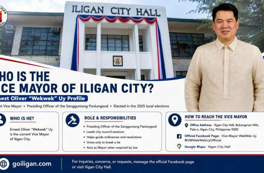 infographic on vice mayor of iligan city, ernest oliver uy—featuring his role and contact details.